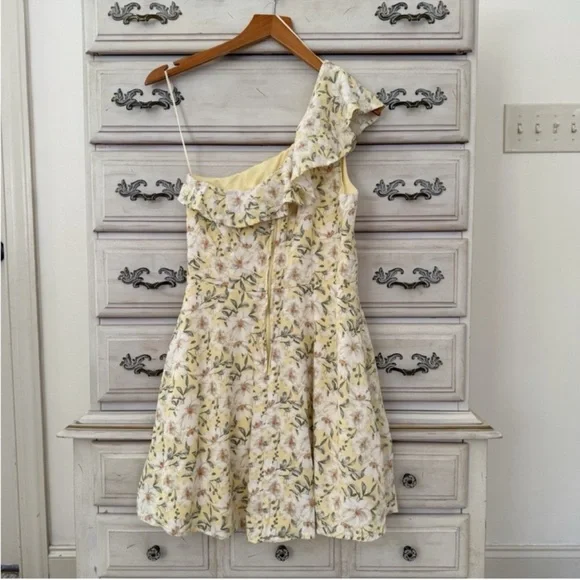 Yellow Floral Linen One Shoulder Dress - Picture 3 of 5